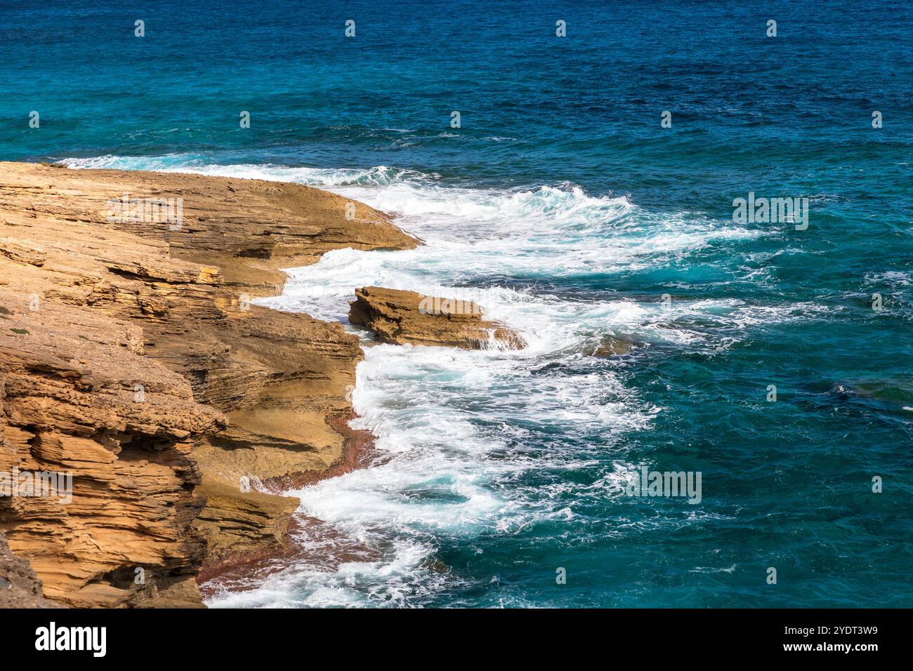 Vista della costa occidentale di Cala Mesquida, isola di Maiorca, Spagna Foto Stock