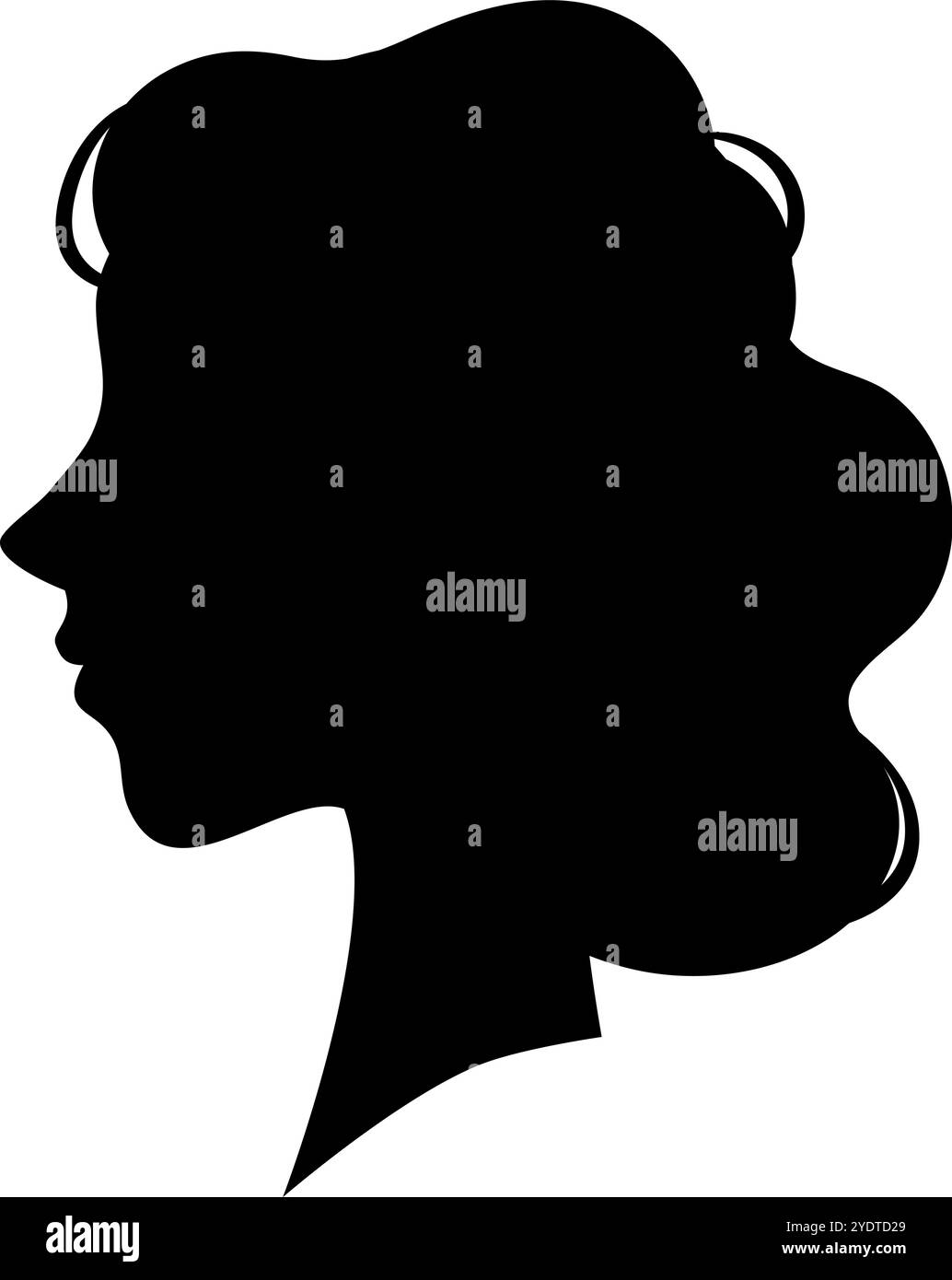 Silhouette nera di una donna dai capelli ondulati, per creare una grafica semplice ma elegante Illustrazione Vettoriale