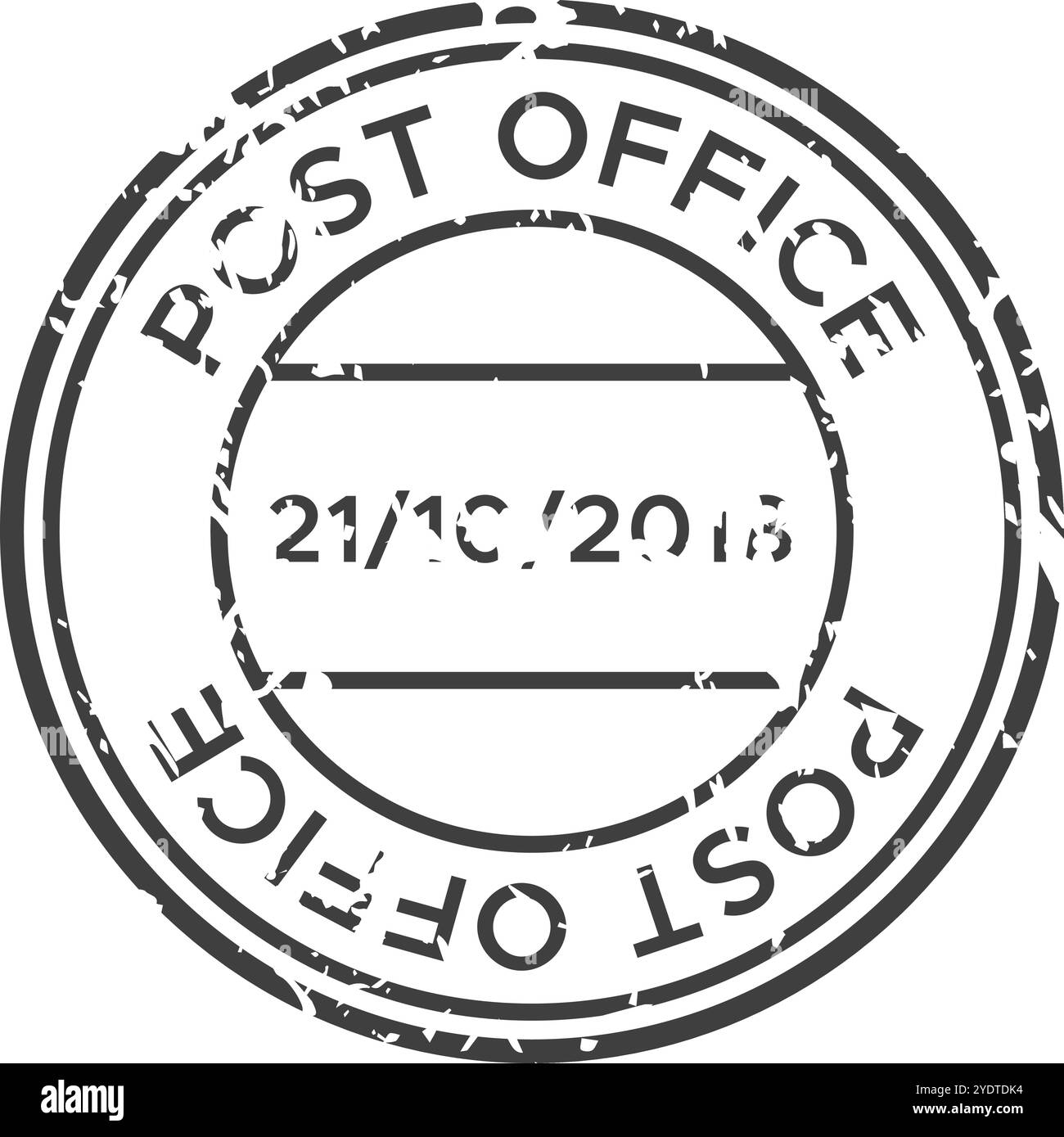 Timbro rotondo bianco e nero per ufficio postale con data e spazio vuoto per la posizione, isolato su sfondo bianco Illustrazione Vettoriale