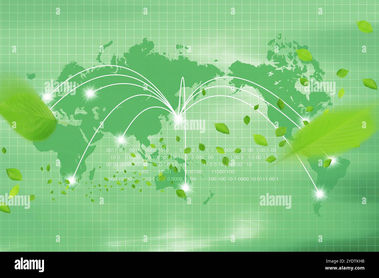 Mappa del mondo e foglie Foto Stock