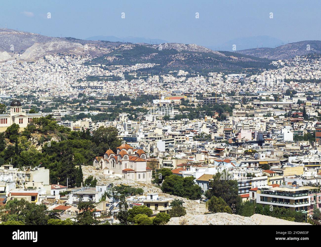 Vista di Atene dalla collina dell'Acropoli, Grecia, Europa Foto Stock