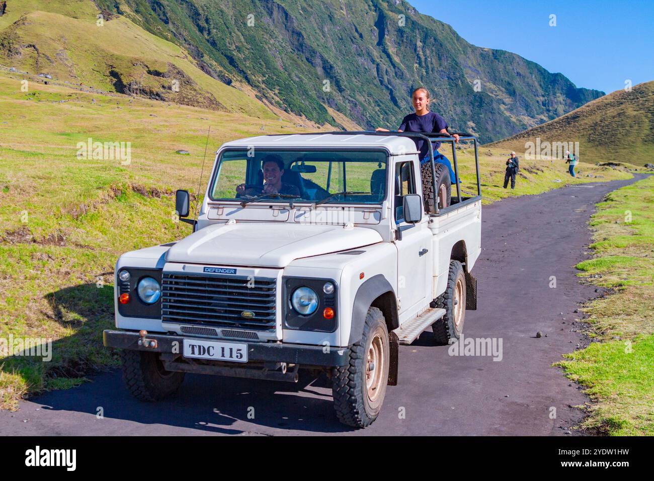 Veicolo turistico a Tristan da Cunha, il luogo abitato più remoto della Terra, Tristan da Cunha, Oceano Atlantico meridionale Foto Stock