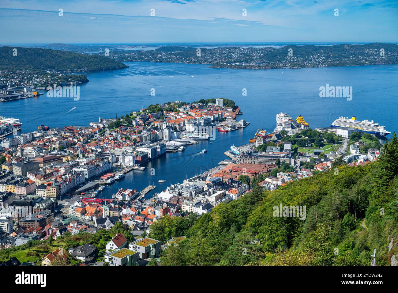 Vista sul sito patrimonio dell'umanità dell'UNESCO, Bergen, Vestland, Norvegia, Scandinavia, Europa Foto Stock