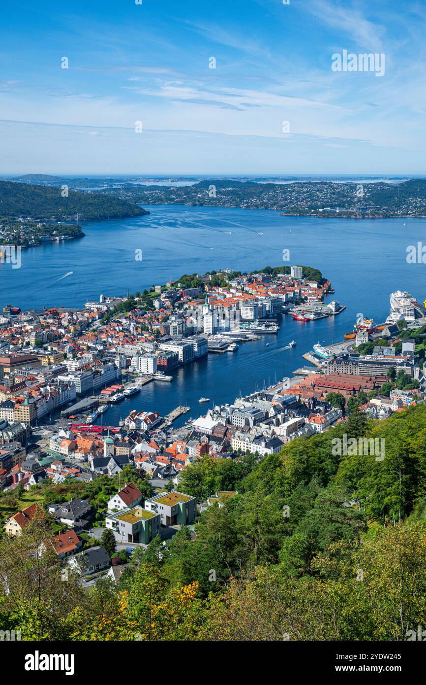 Vista sul sito patrimonio dell'umanità dell'UNESCO, Bergen, Vestland, Norvegia, Scandinavia, Europa Foto Stock