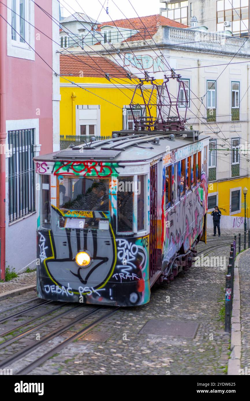 Elevador da Bica, Lisbona, Portogallo, Europa Foto Stock