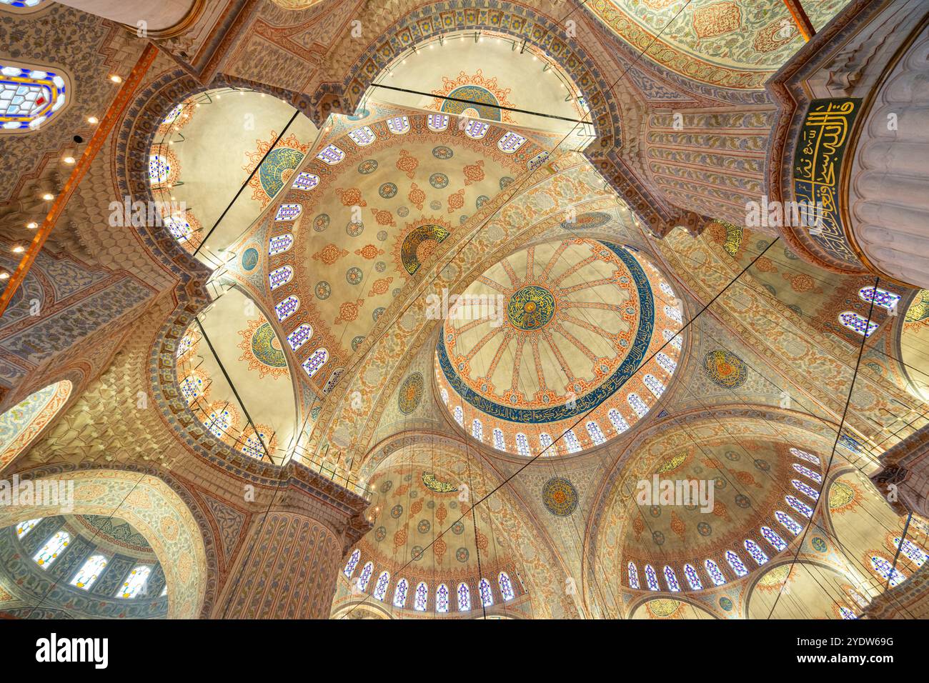 Soffitto della Moschea Blu, Sultanahmet, sito patrimonio dell'umanità dell'UNESCO, distretto di Fatih, provincia di Istanbul, Turchia, Europa Foto Stock