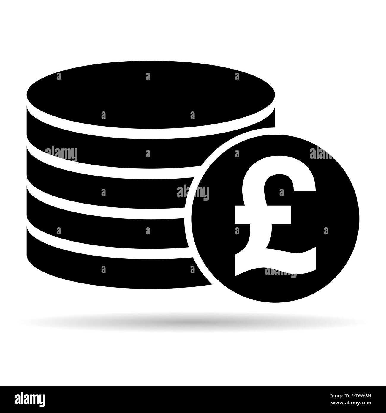 Moneta ombra pila di sterline, disegno a icona piatta, illustrazione vettoriale del segno di cassa . Illustrazione Vettoriale