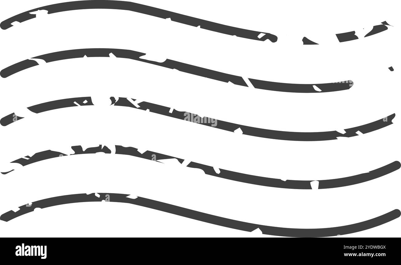 Quattro linee ondulate grigie formano un timbro postale che simboleggia l'invio e la consegna. Design vintage dal fascino moderno per progetti aziendali o personali Illustrazione Vettoriale