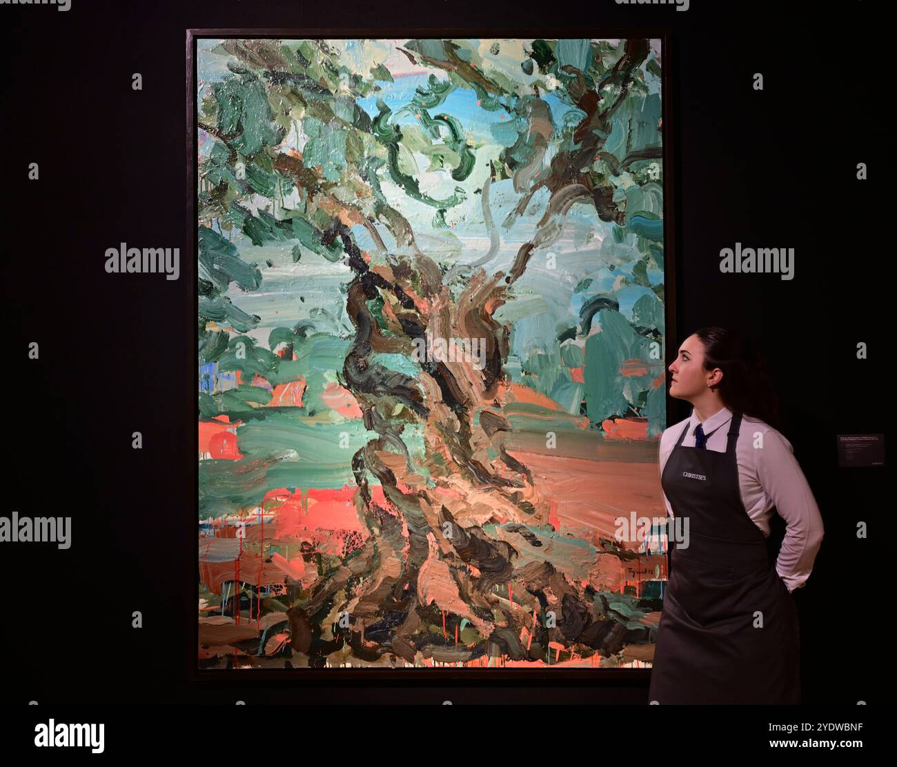 Christie's, Londra, Regno Unito. 28 ottobre 2024. Anteprima dell'arte mediorientale moderna e contemporanea, tra cui Marhala Part 2 (punti salienti della Dalloul Art Collection), con l'asta dal vivo che si terrà il 31 ottobre Immagine: Tagreed Darghouth (B. 1979, Sidon), The Tree Within, A Palestinian Olive Tree, stima £ 10.000-15.000. Crediti: Malcolm Park/Alamy Live News Foto Stock