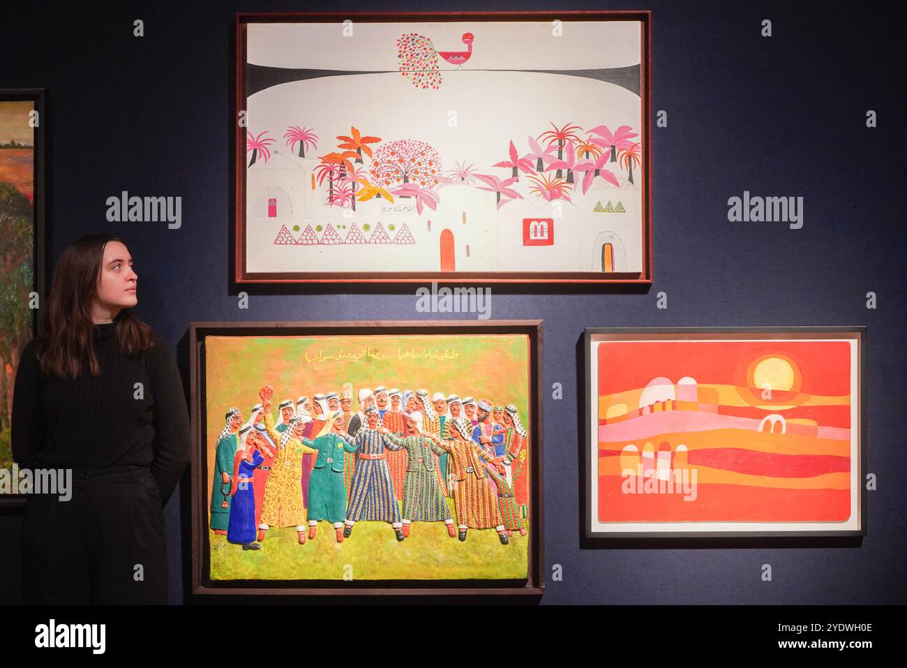 Londra, Regno Unito. 28 ottobre 2024 Top JUMANA EL HUSSEINI (1932, Gerusalemme - 2018, Parigi), stima: GBP 18.000 - 25.000Anteprima dell'arte mediorientale moderna e contemporanea al Christie's, con i punti salienti della collezione Dalloul. Credito. Amer Ghazzal/Alamy Live News Foto Stock