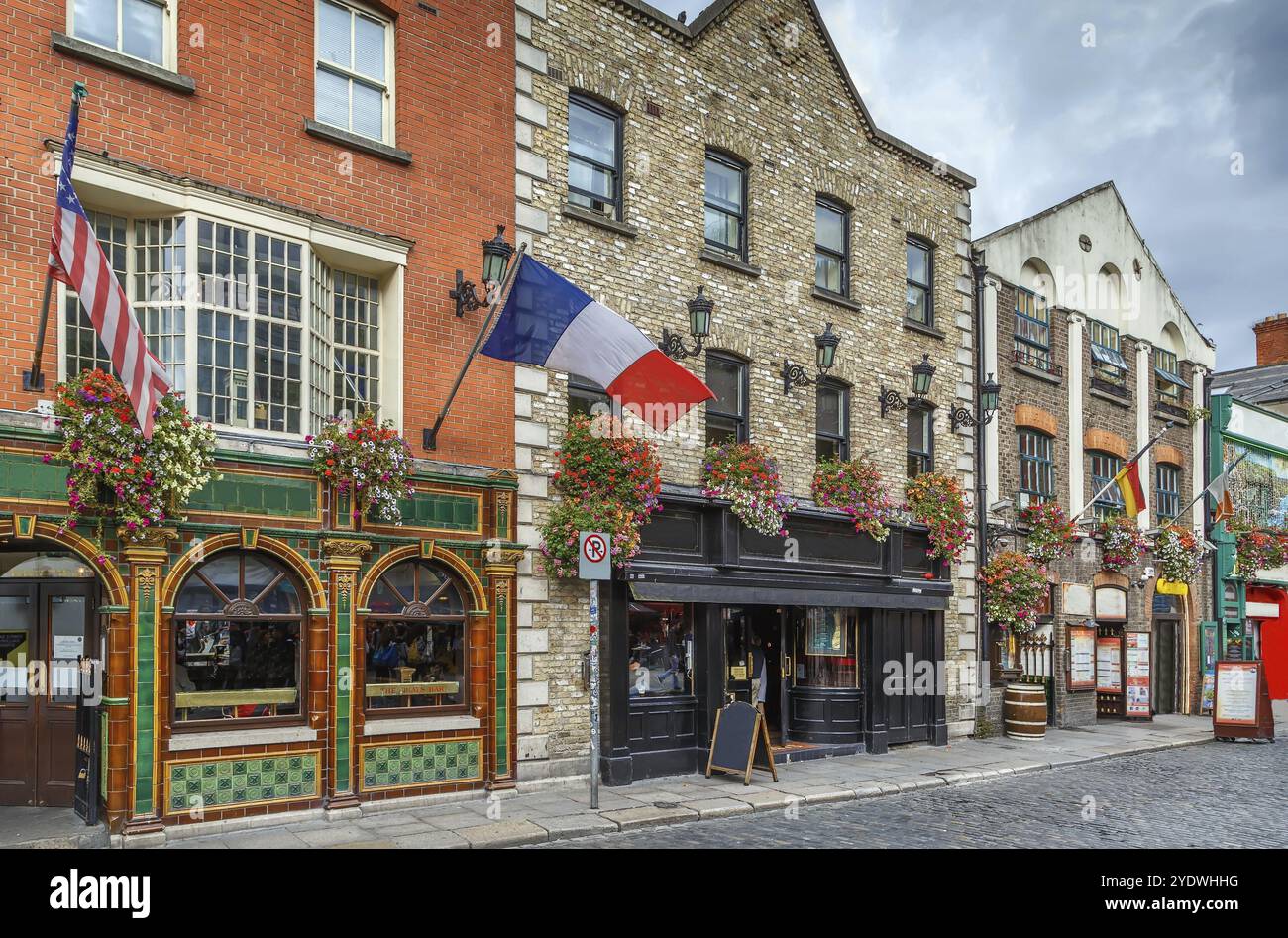 Temple Bar Street nel centro di Dublino, Irlanda, Europa Foto Stock