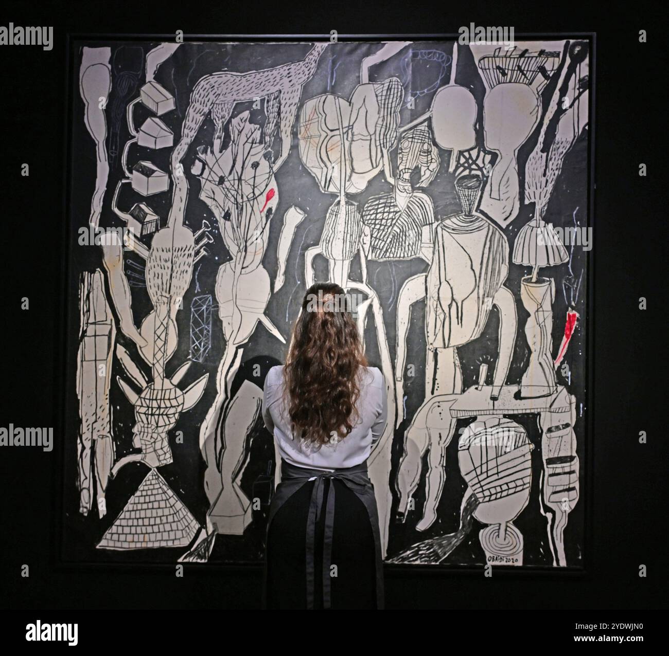 Christie's, Londra, Regno Unito. 28 ottobre 2024. Anteprima dell'arte mediorientale moderna e contemporanea, tra cui Marhala Part 2 (punti salienti della Dalloul Art Collection), con l'asta dal vivo che si terrà il 31 ottobre Le attrazioni principali includono: Mahmoud Obaidi (nato nel 1966, Baghdad), Beirut, stimata tra £ 8.000 e 12.000. Crediti: Malcolm Park/Alamy Live News Foto Stock