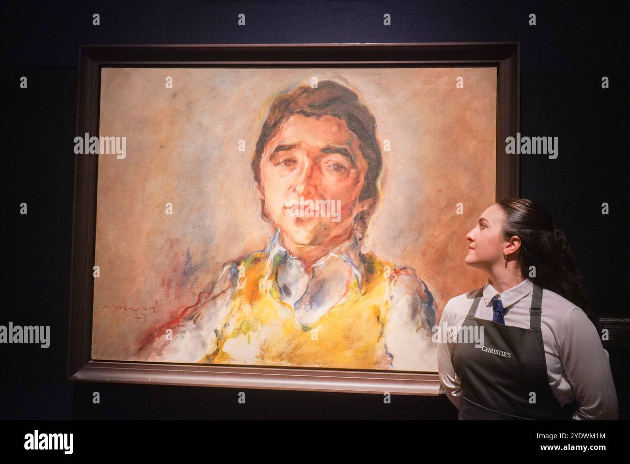 Londra, Regno Unito. 28 ottobre 2024 MARWAN (1934, Damasco - 2016, Berlino) Ritratto eines Mannes (Ritratto di un uomo), stima: GBP 70.000 - 100.000 Anteprima di arte mediorientale moderna e contemporanea al Christie's, con le principali attrazioni della collezione Dalloul. Credito. Amer Ghazzal/Alamy Live News Foto Stock
