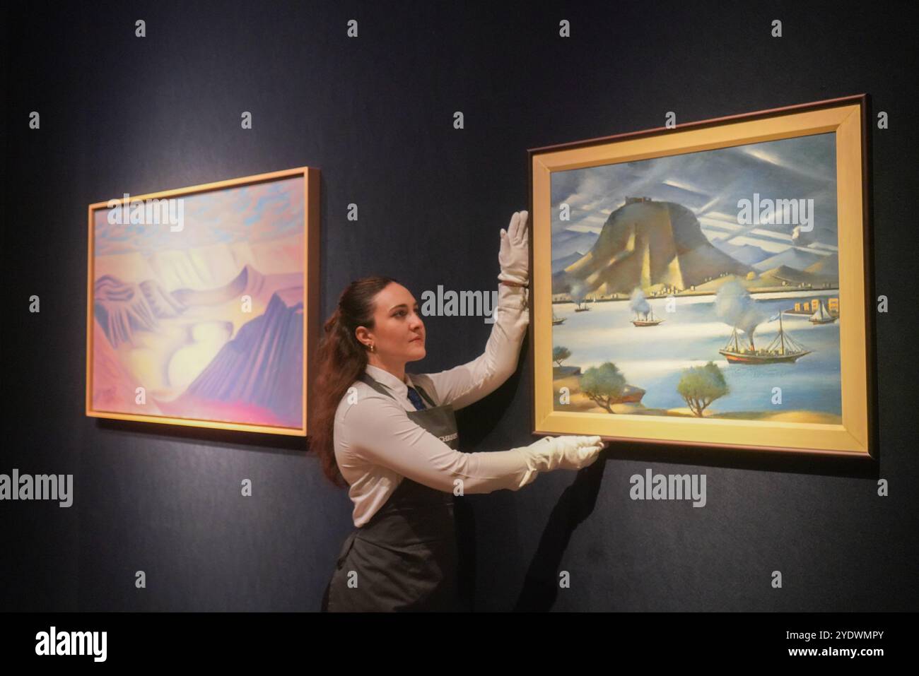 Londra, Regno Unito. 28 ottobre 2024 MAHMOUD SID (1897, Alexandria-1964, Alexandria) Vue de la plage à Cassata en Grèce (Vista della spiaggia di Cassata in Grecia) stima: GBP 250.000-350.000. Un'anteprima dell'arte mediorientale moderna e contemporanea al Christie's, con le principali attrazioni della collezione Dalloul. Credito. Amer Ghazzal/Alamy Live News Foto Stock