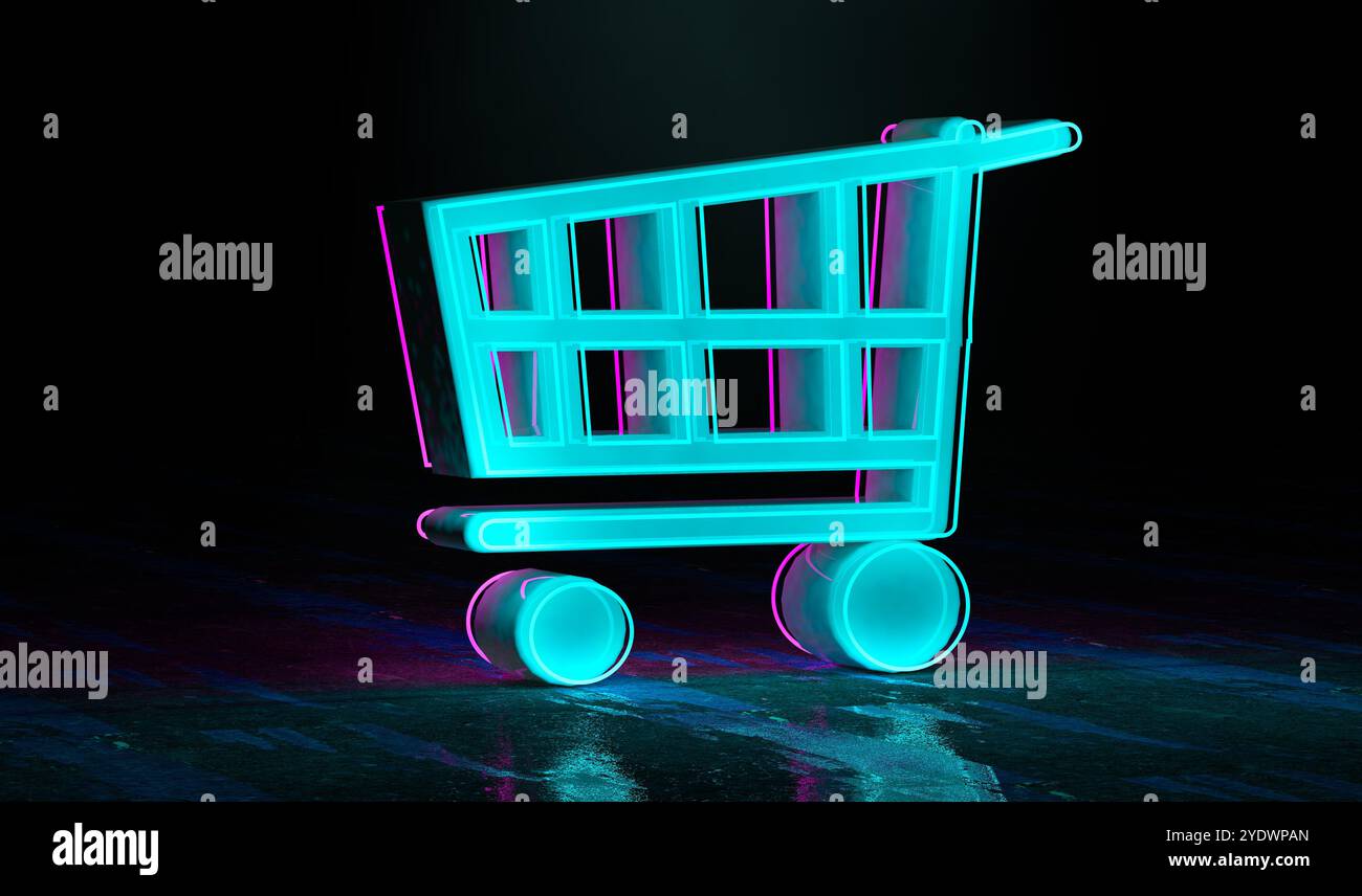 Progettazione di business e carrelli per la spesa su Internet.concetto di e-commerce ed e-shopping.illustrazione 3d. Foto Stock
