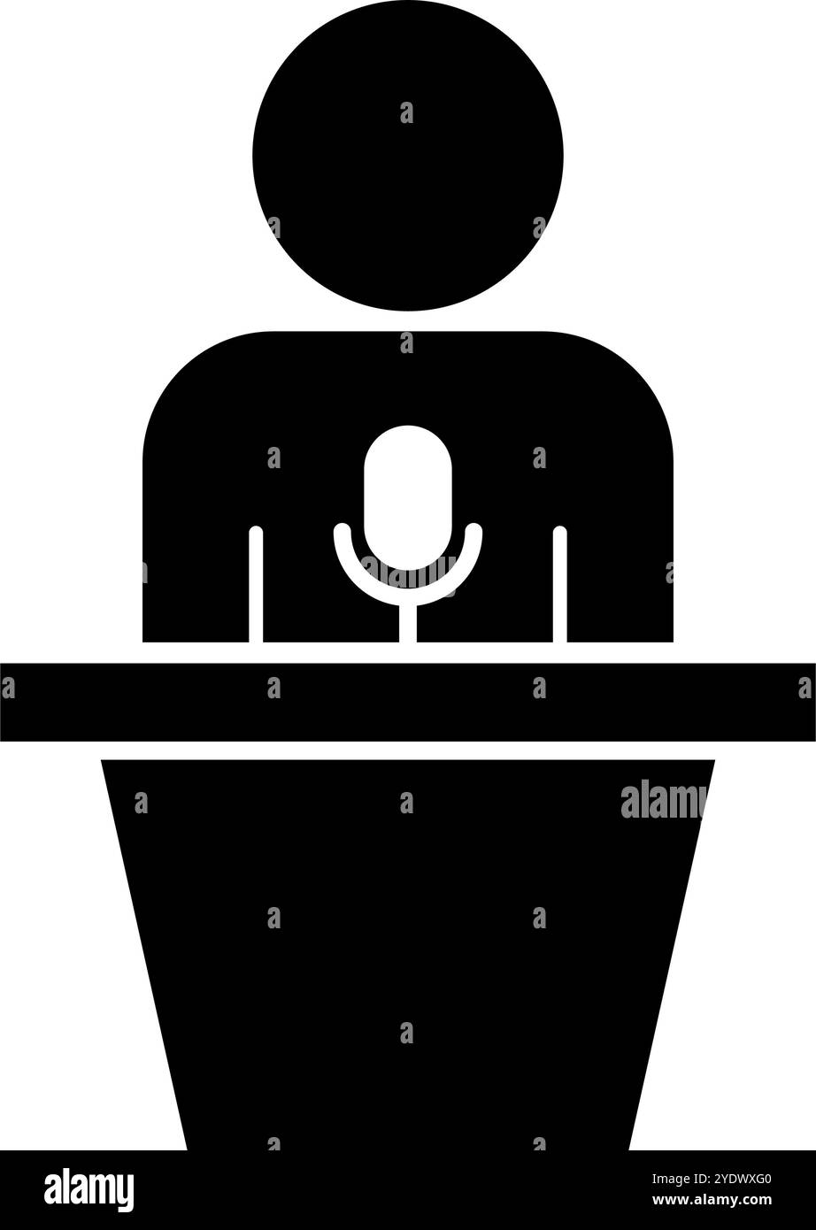 Podio con microfono e icona di silhouette politica. Vettore modificabile. Illustrazione Vettoriale