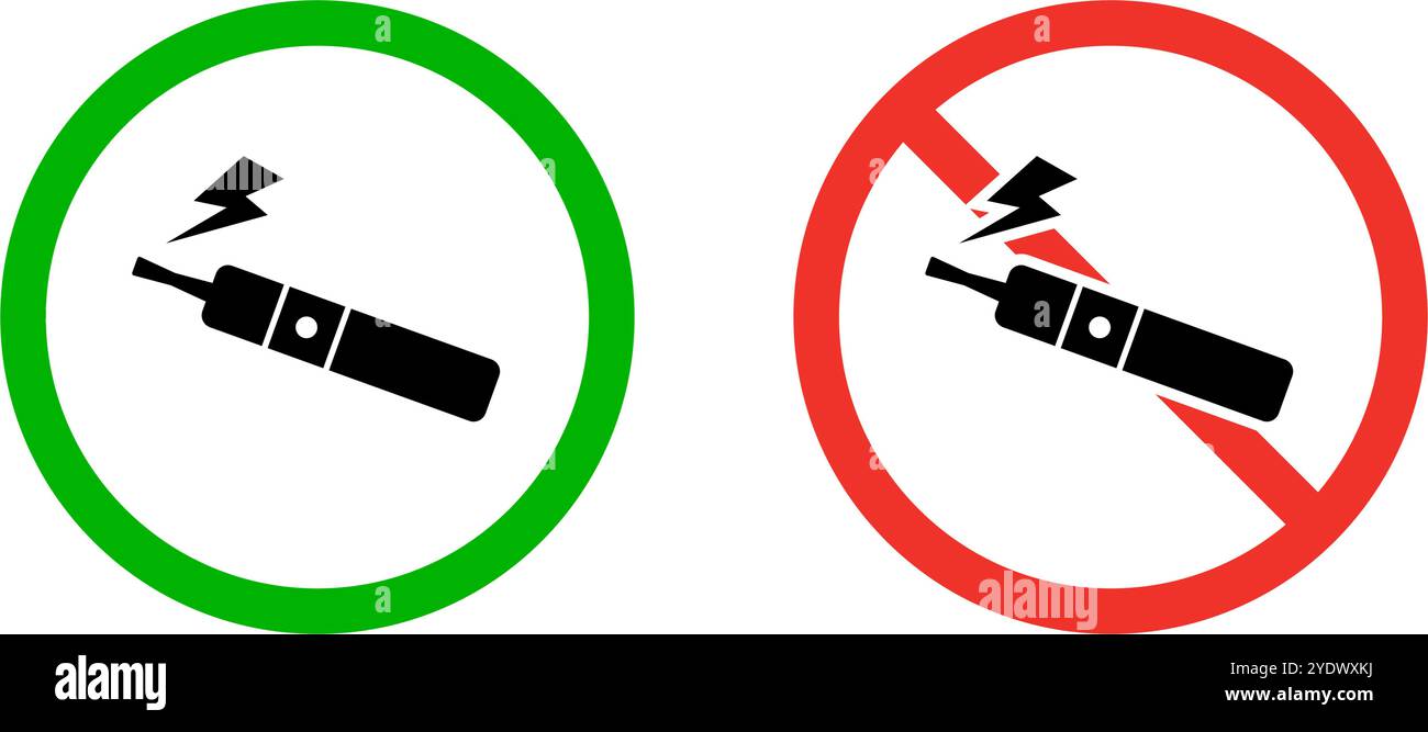 Icona vaping sigaretta elettronica consentito e icona vaping sigaretta elettronica non consentito. Vettore modificabile. Illustrazione Vettoriale