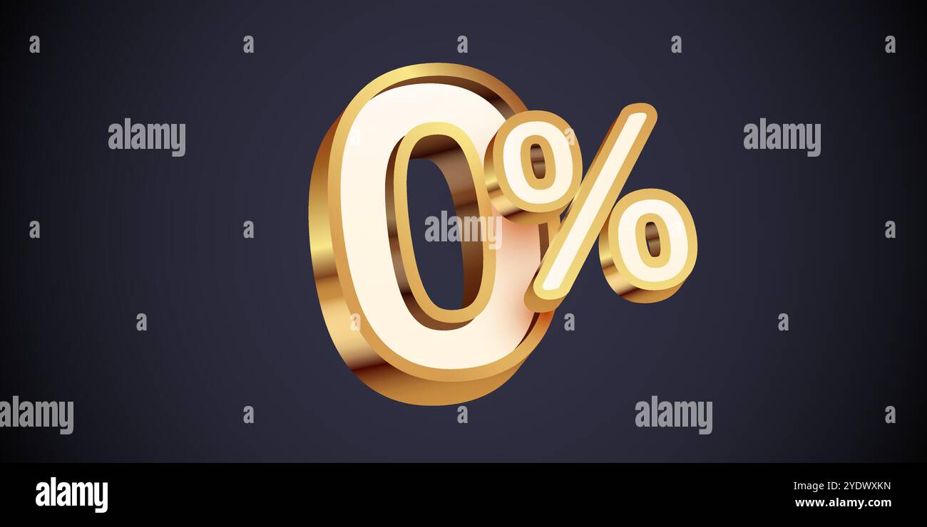 0 percento. Commissioni pari a zero per cento. numero d'oro 3d. 0. Illustrazione vettoriale. Illustrazione Vettoriale