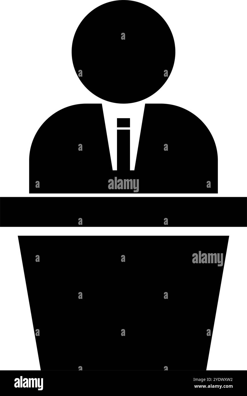 Icona del podio e della sagoma del presidente. Icona silhouette politica. Vettore modificabile. Illustrazione Vettoriale