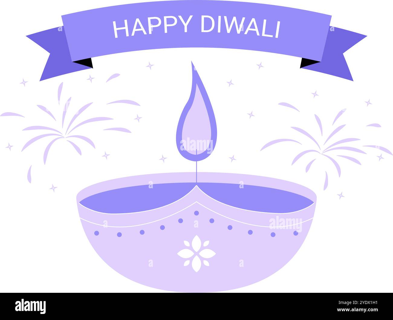 Happy Diwali con Diya Lamp e fuochi d'artificio in Flat Vector Illustration simboleggia festività, luci e gioia, isolate su sfondo bianco. Illustrazione Vettoriale