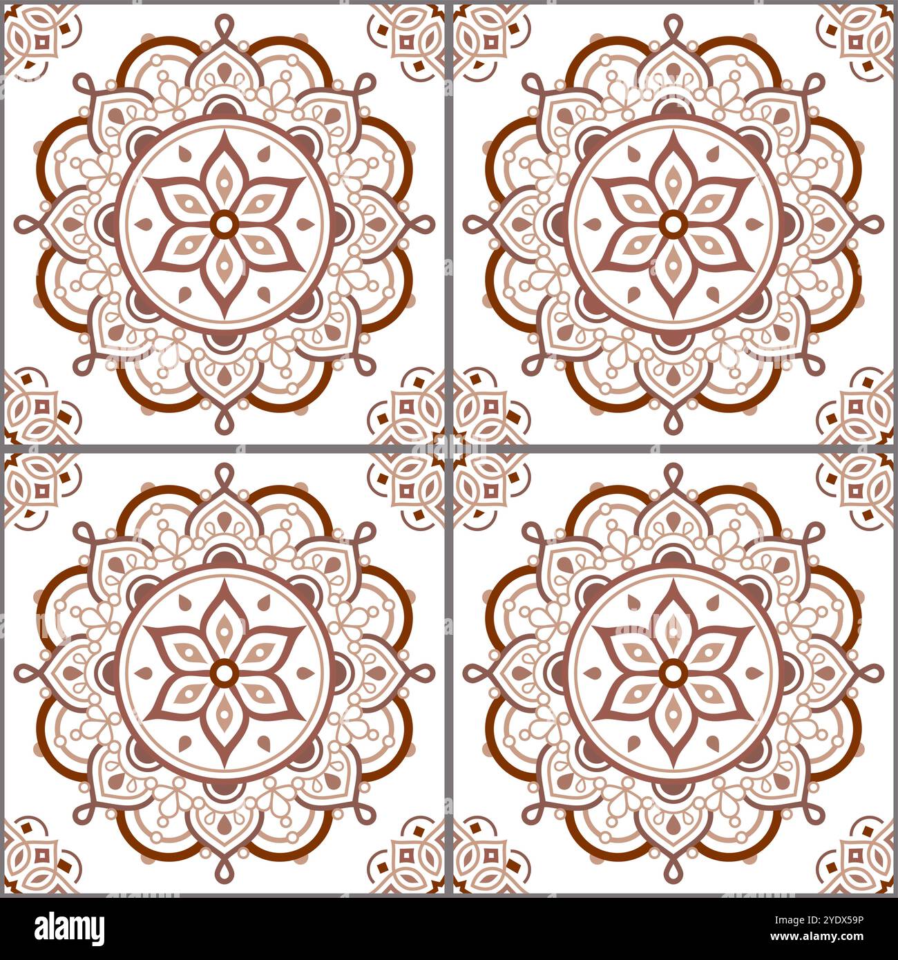 Piastrelle mandala floreali indiane motivo senza cuciture ispirato all'arte Mehndi del tatuaggio. Non generato dall'IA Illustrazione Vettoriale