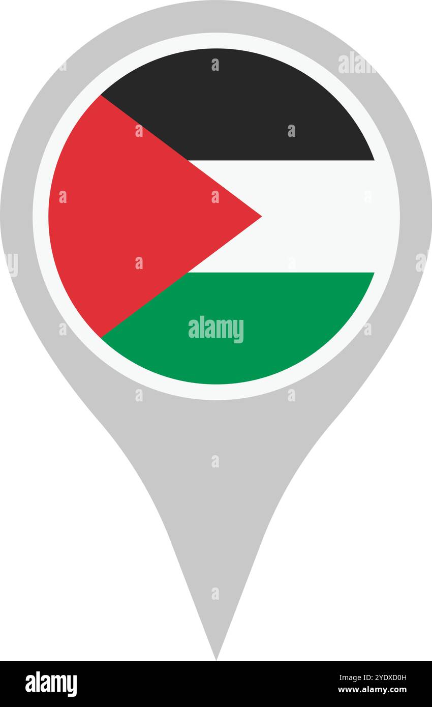 Icona a forma di spilla della mappa della bandiera palestinese. Palestina informazioni sull'ubicazione. Vettore modificabile. Illustrazione Vettoriale