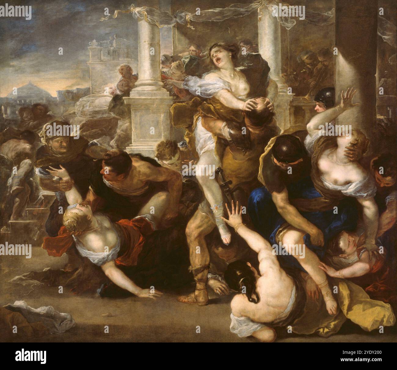 Il rapimento delle donne Sabine, dipinto realizzato da Luca Giordano (italiano, 1634-1705), storicamente, riproduzione restaurata digitalmente di un originale del XVII secolo, data esatta sconosciuta Foto Stock