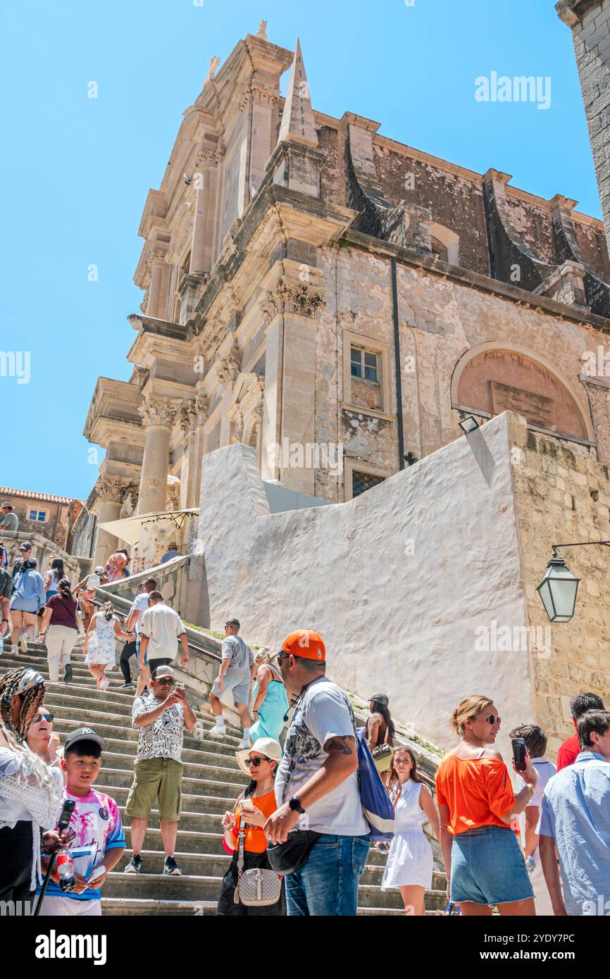 Dubrovnik Croazia, città vecchia di Stari Grad, città fortificata di Ragusa, scalinata dei gesuiti, grande stile barocco, chiesa gesuita di Sant'Ignazio, Crkva sv. Ignacija, V Foto Stock