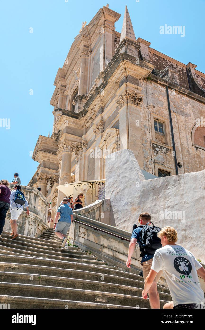 Dubrovnik Croazia, città vecchia di Stari Grad, città fortificata di Ragusa, scalinata dei gesuiti, grande stile barocco, chiesa gesuita di Sant'Ignazio, Crkva sv. Ignacija, V Foto Stock