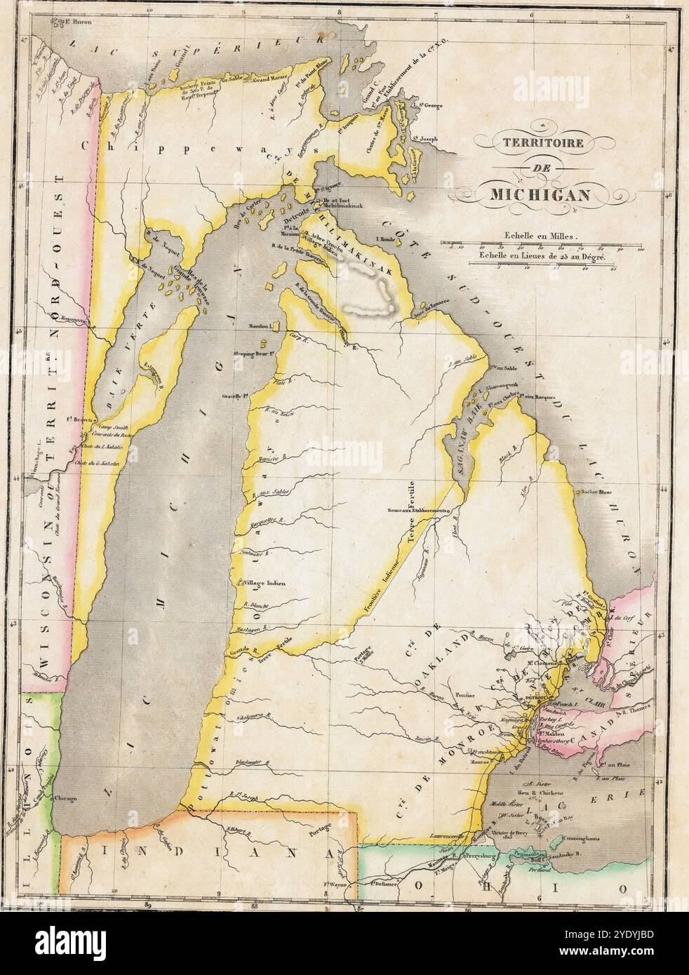 Vintage Digital Detailed Lake Michigan Map Printable Download Foto Stock