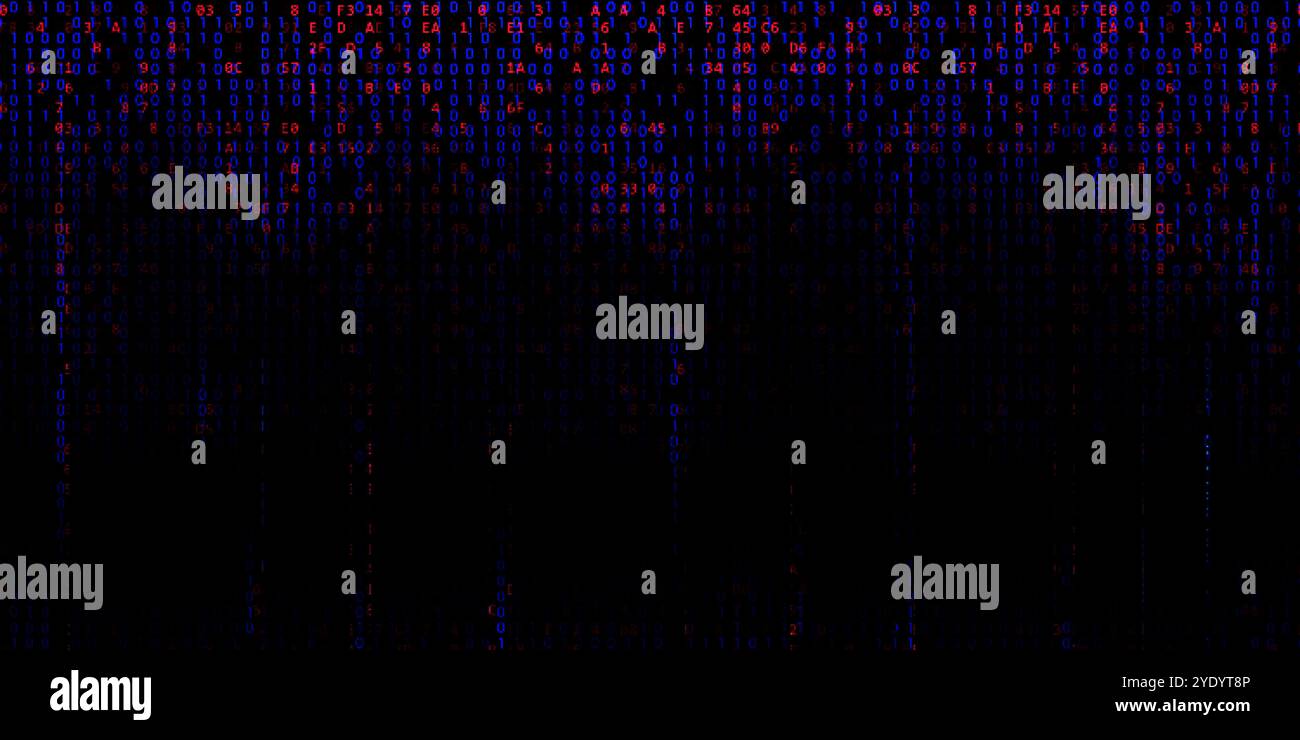 Modello di codice digitale. Codice malware binario Matrix. Background algoritmico dei big data Illustrazione Vettoriale