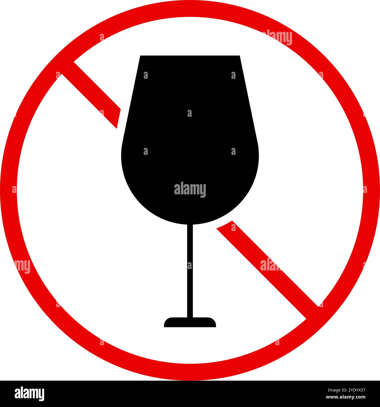 Cartello di avvertenza articolo fragile. Bicchiere di vino e icona proibizionismo. Vettore modificabile. Illustrazione Vettoriale