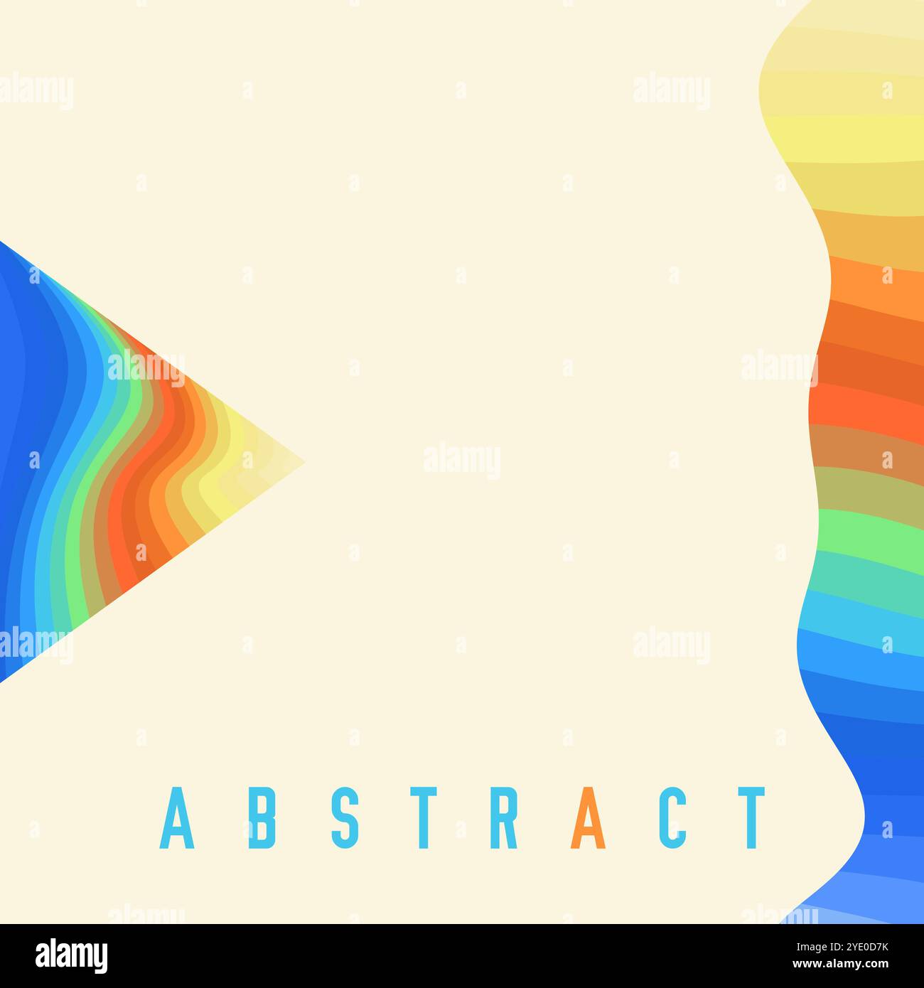 Modello quadrato astratto con triangolo a righe multicolore e linea ondulata. Motivo grafico vettoriale colorato Illustrazione Vettoriale