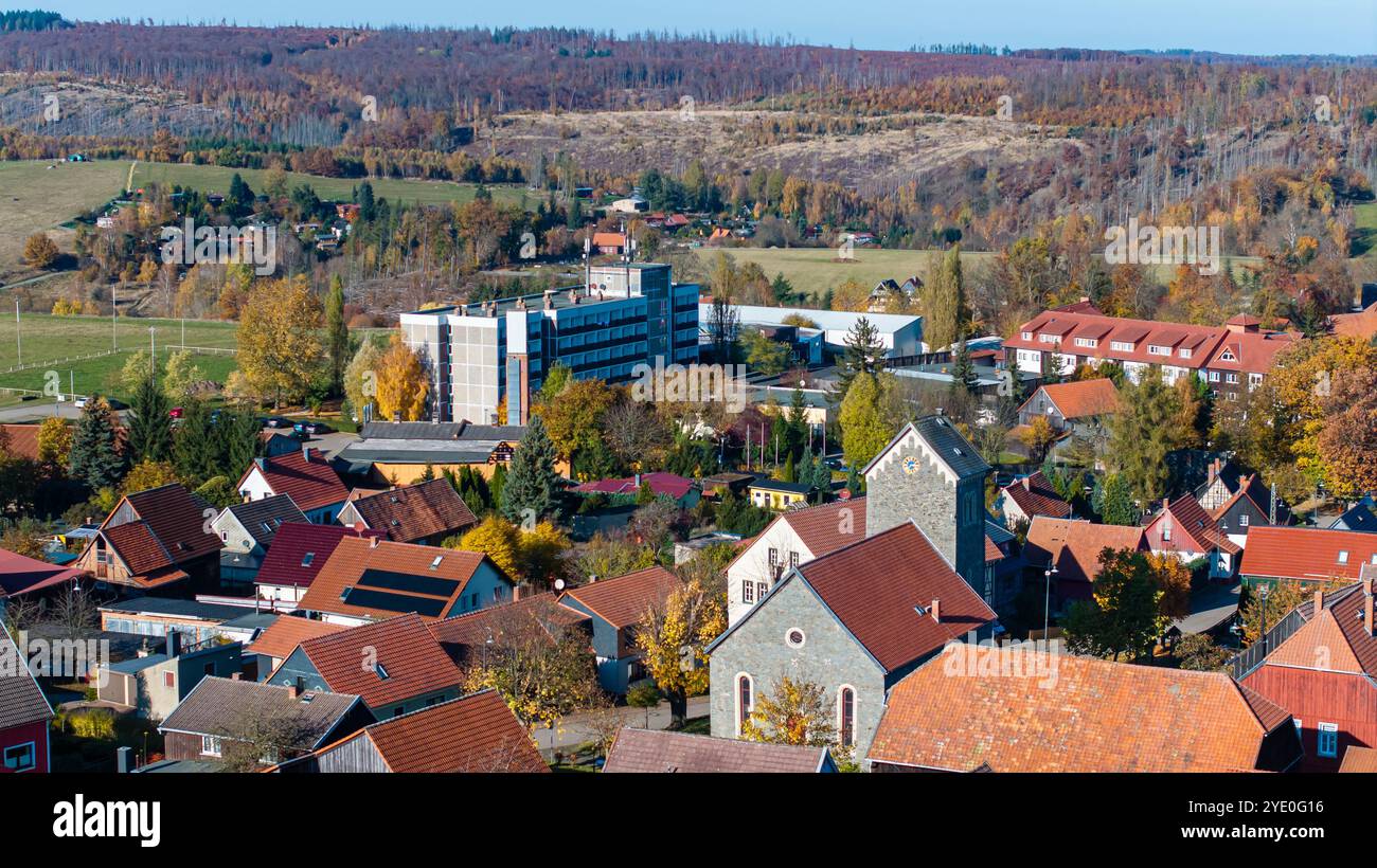 Luftbildaufnahme Allrode im Harz Stadt Thale Foto Stock