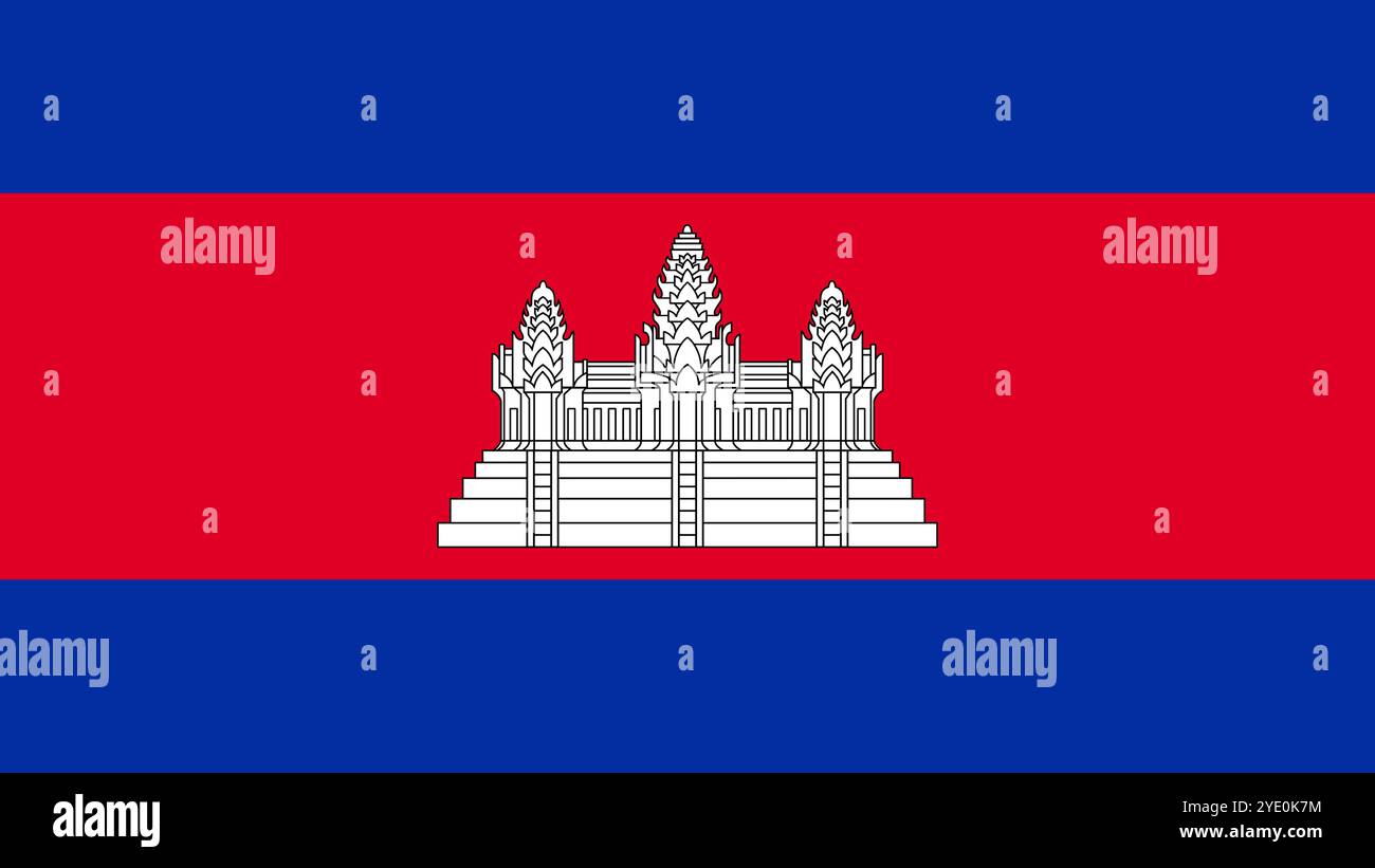 Bandiera della Cambogia, formato 16:9, bandiera della Cambogia, immagini vettoriali Illustrazione Vettoriale