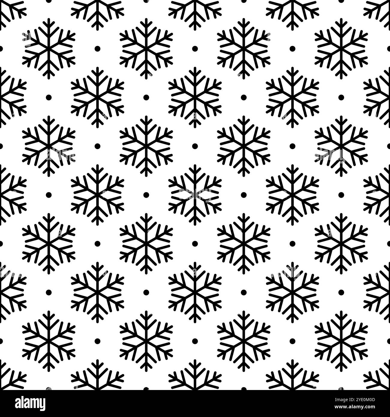 Fiocco di neve senza cuciture. Ripetizione dei fiocchi di neve. Design invernale per le stampe. Neve in caduta nera ripetuta isolata su sfondo bianco. Doodle Illustrazione Vettoriale