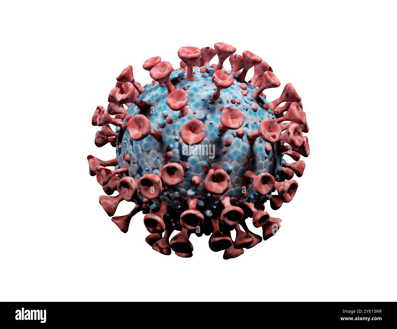 Le cellule virali si chiudono isolate su sfondo bianco. Illustrazione 3D Corona virus Foto Stock