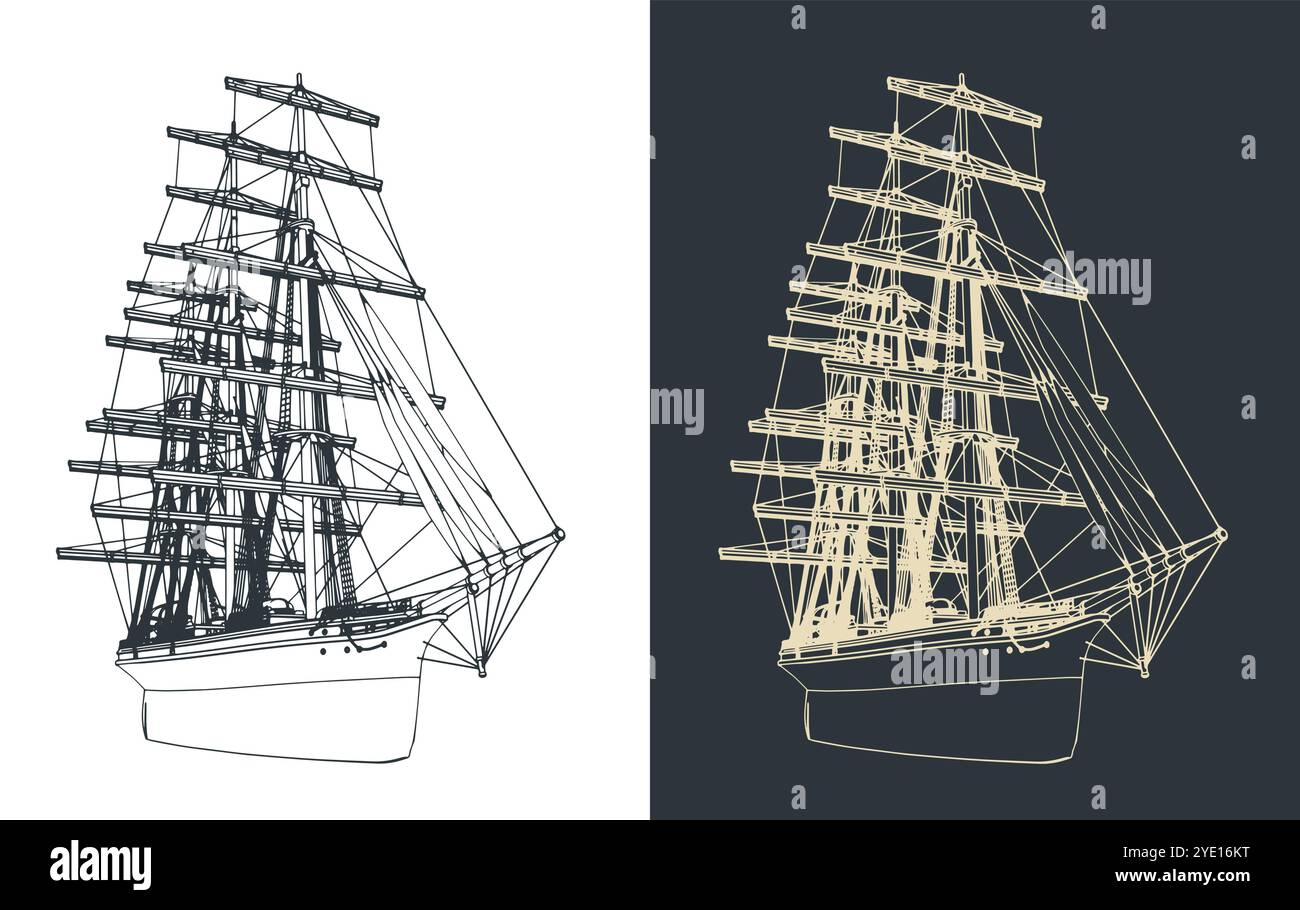 Illustrazioni vettoriali stilizzate di una nave a vela Illustrazione Vettoriale