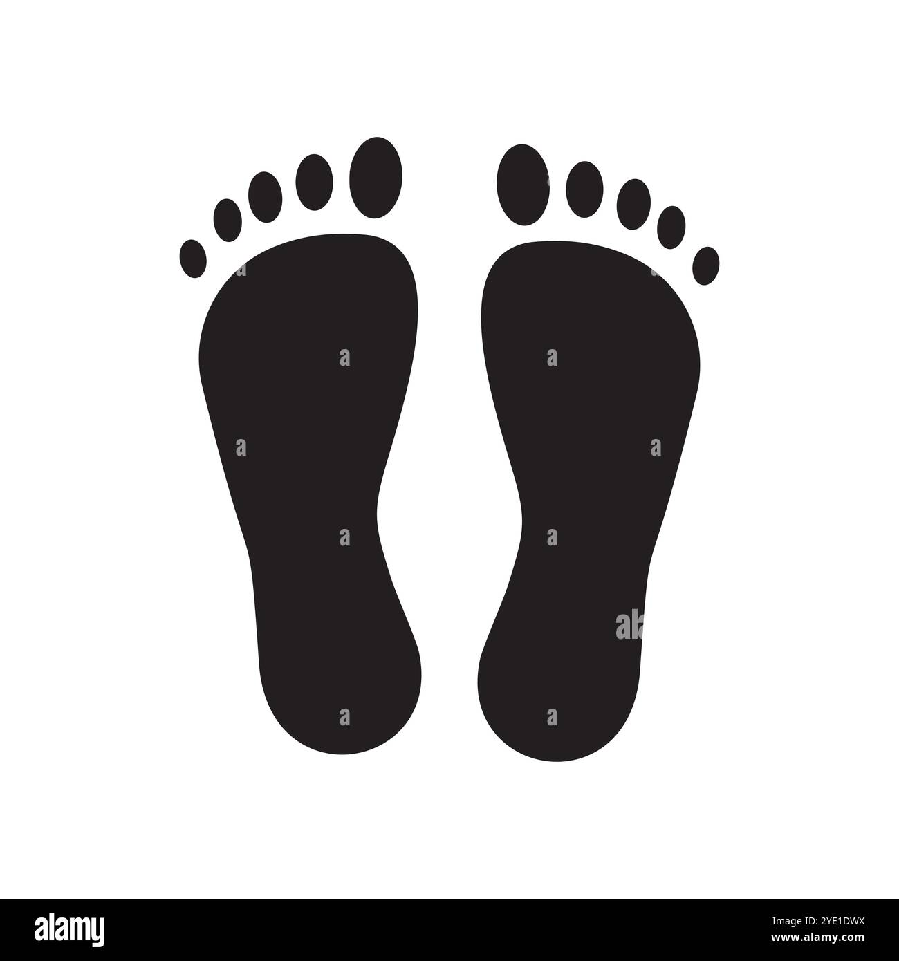 Icona impronte nere. Simbolo a piedi nudi. Forma del piede umano. Illustrazione vettoriale. Illustrazione Vettoriale