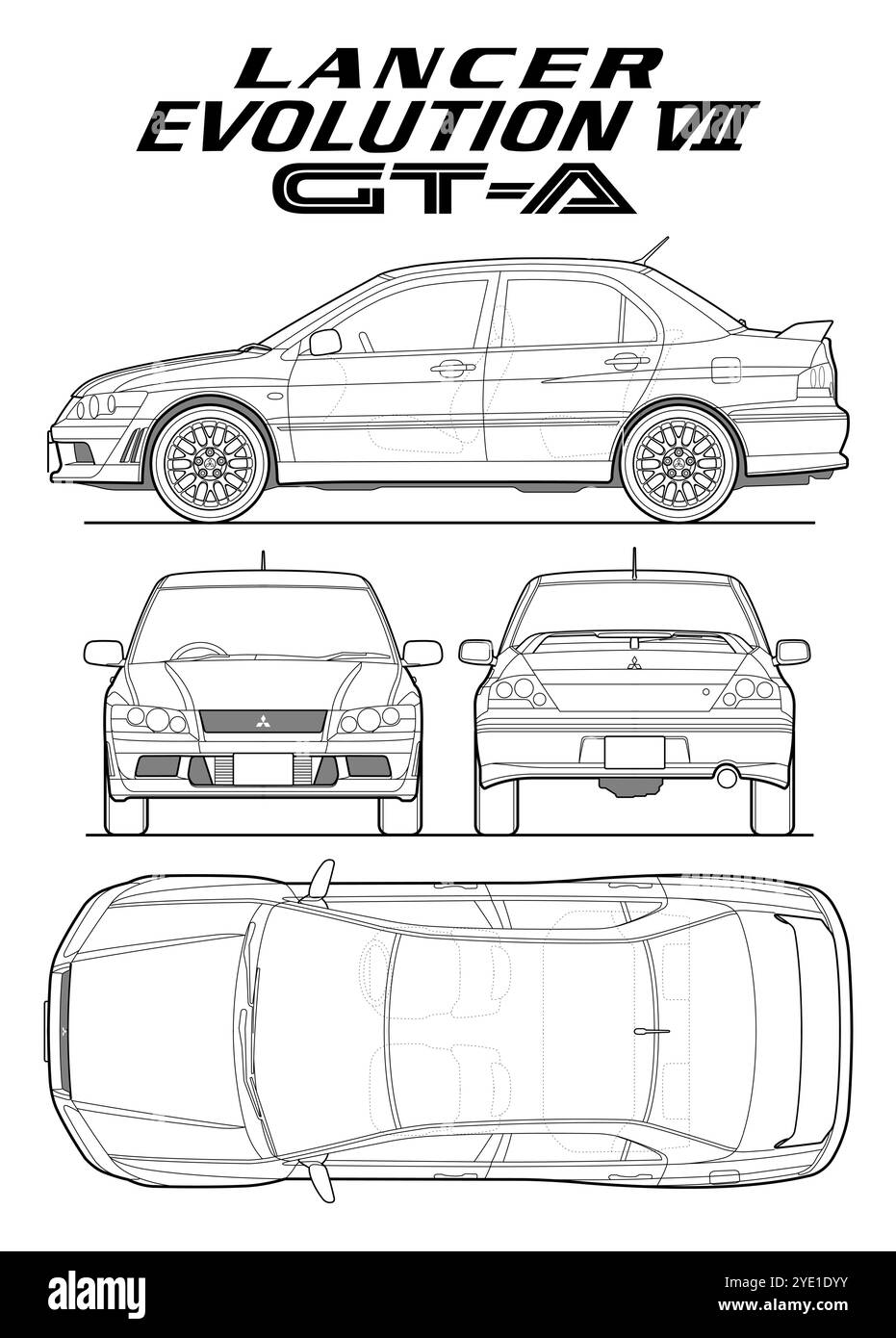 2002 Mitsubishi Lancer Evolution VII Car Blueprint Illustrazione Vettoriale