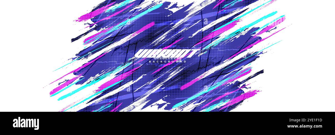Sfondo pennello astratto e colorato con effetto mezzitoni. Illustrazione della traccia del pennello per striscione, poster o sfondo sportivo Illustrazione Vettoriale