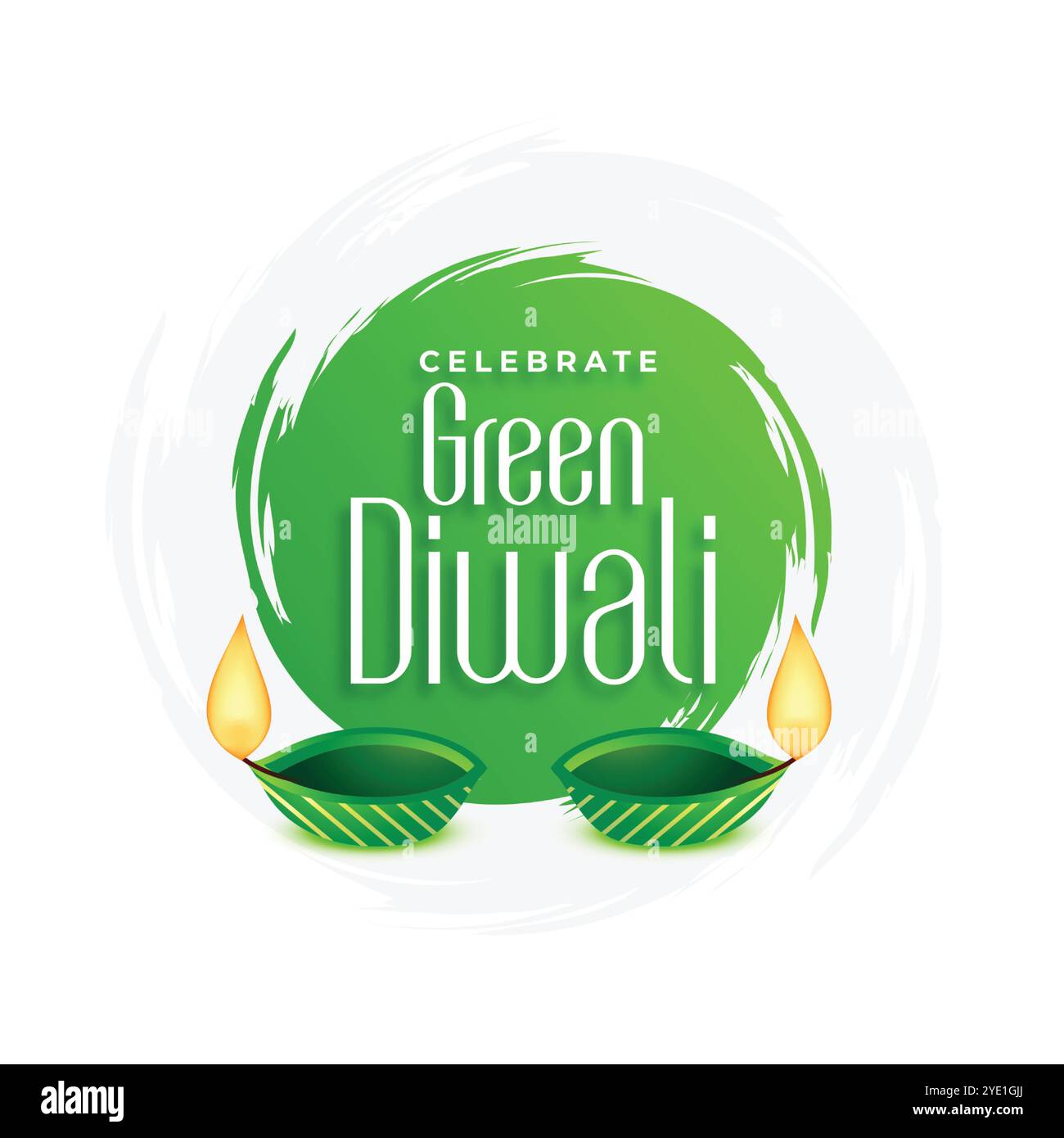 lampada diya verde per eco diwali sfondo saluto in stile pennello Illustrazione Vettoriale