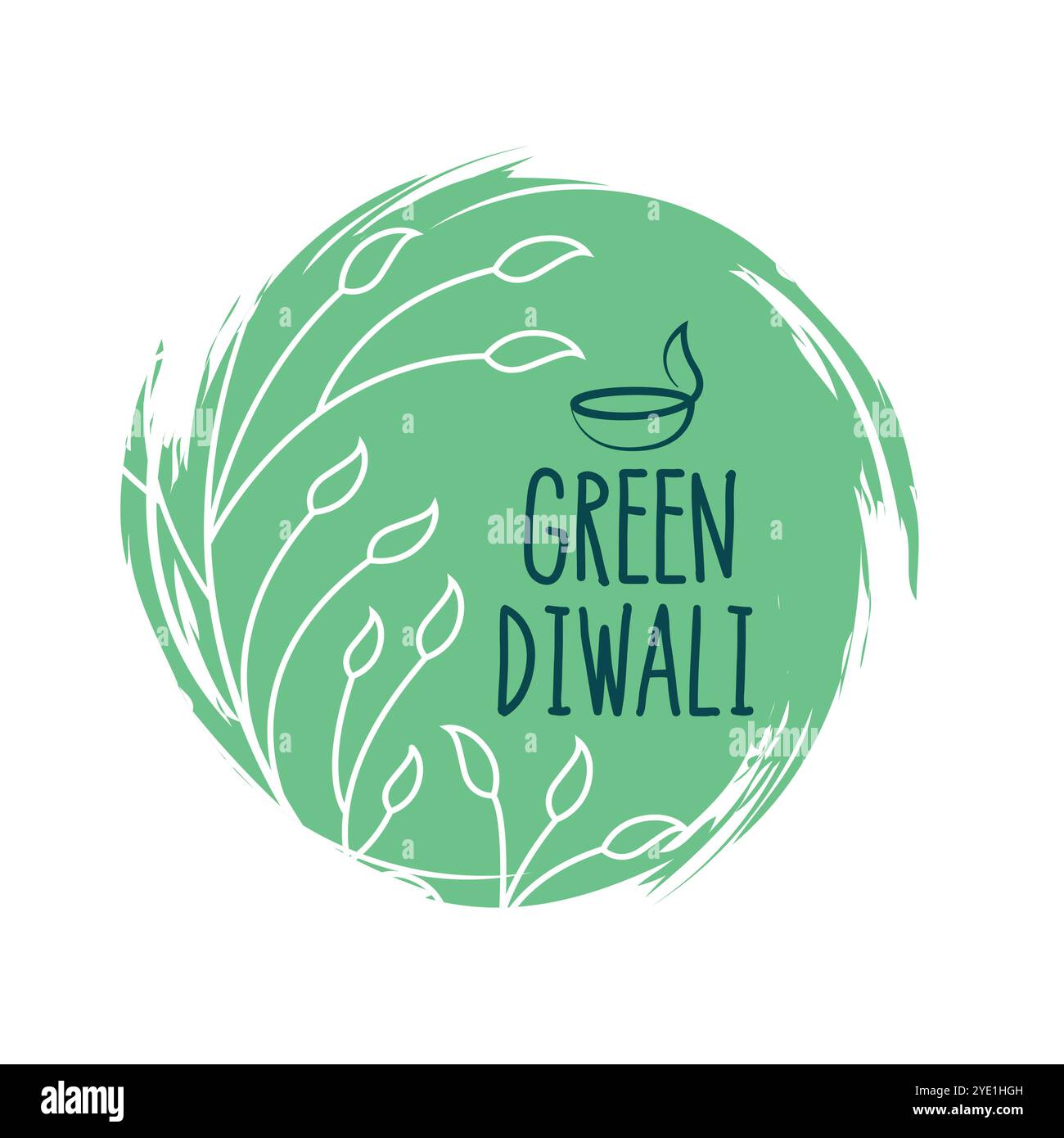 sfondo verde del festival diwali in stile pennello Illustrazione Vettoriale