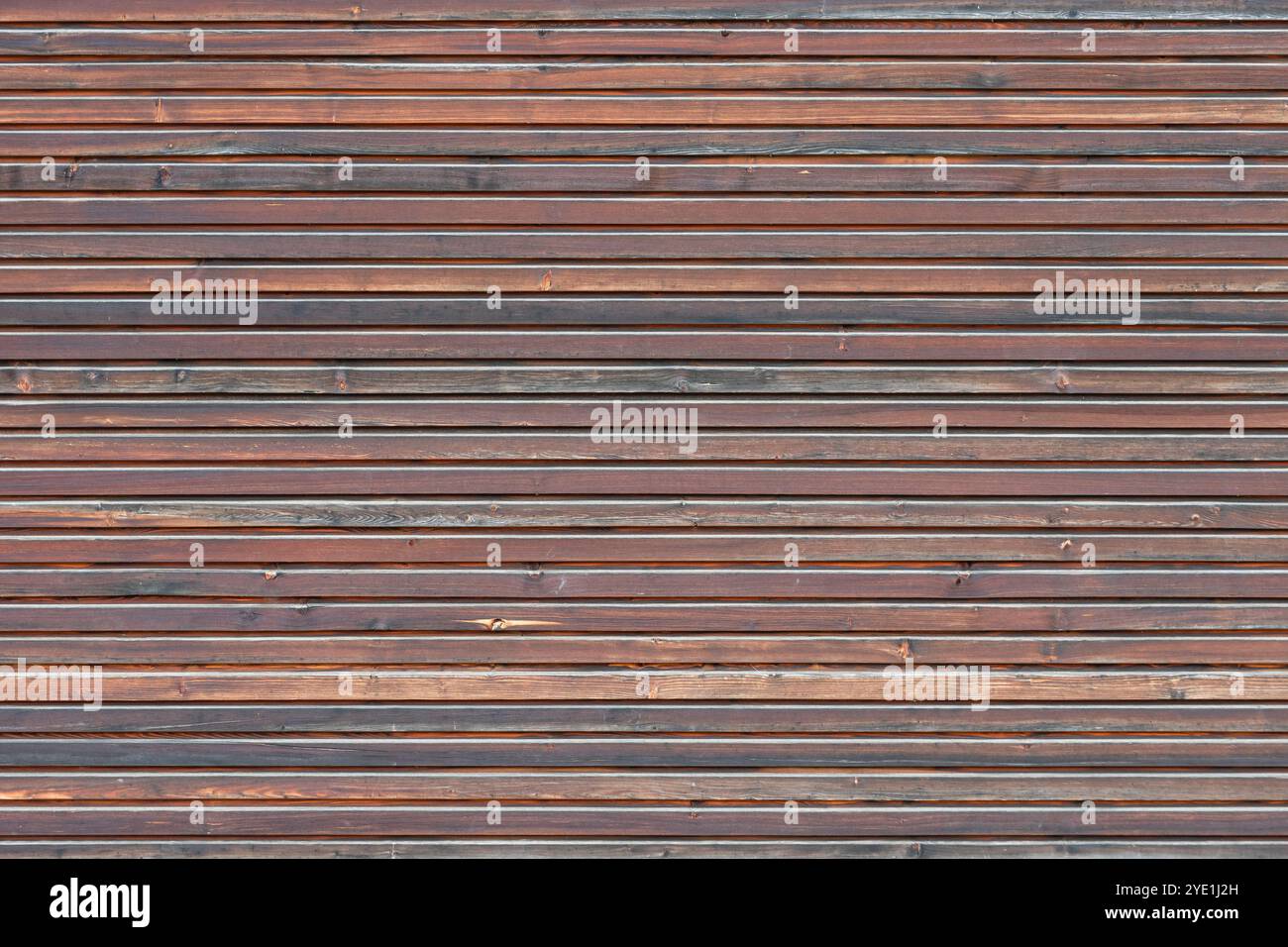 Bel rivestimento in legno marrone sulle pareti esterne di un edificio. I pannelli di legno sono montati come una facciata di casa. La texture full frame è astratta. Foto Stock