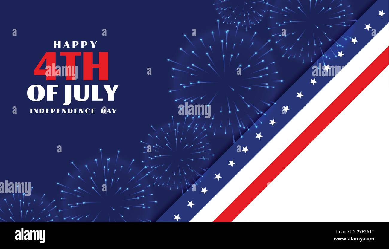 quarto di luglio independence day celebrazione banner con fuochi d'artificio Illustrazione Vettoriale
