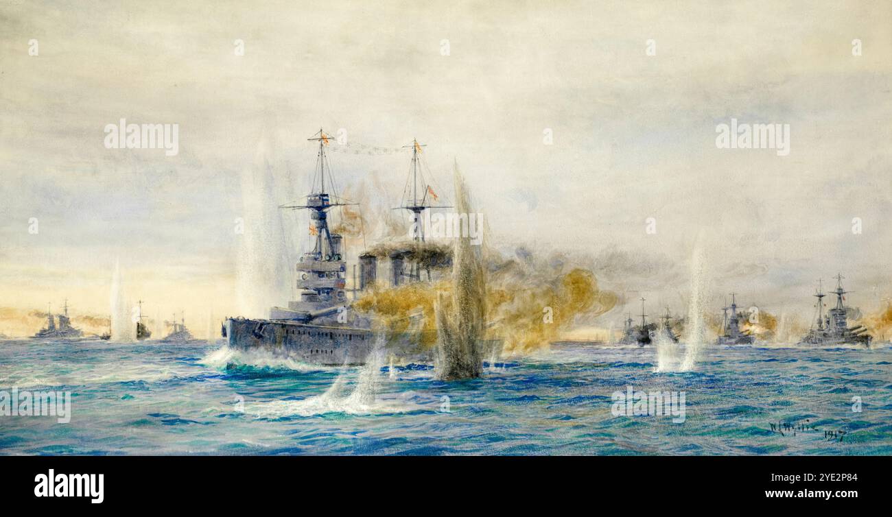 The Battle of Jutland, 31 maggio 1916, dipinto ad acquerello di William Lionel Wyllie, 1917 Foto Stock