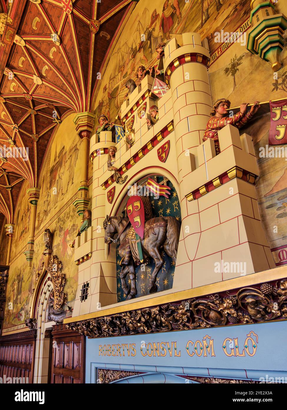 Castello di Cardiff, interno sala banchetti, Cardiff, Galles, Regno Unito Foto Stock