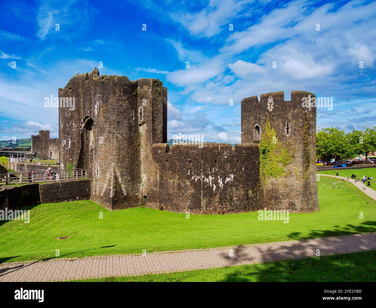 Caerphilly Castle, Caerphilly, Galles, Regno Unito Foto Stock