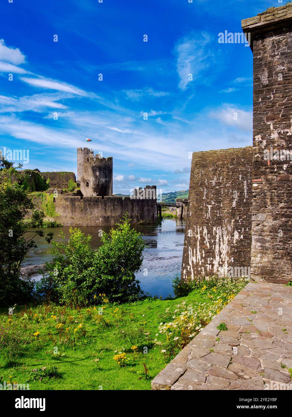 Caerphilly Castle, Caerphilly, Galles, Regno Unito Foto Stock