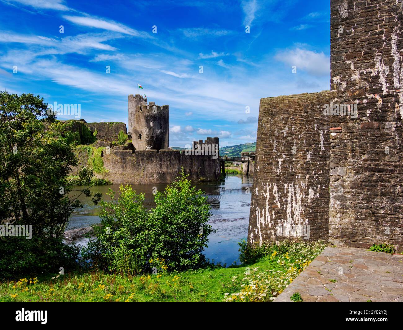 Caerphilly Castle, Caerphilly, Galles, Regno Unito Foto Stock